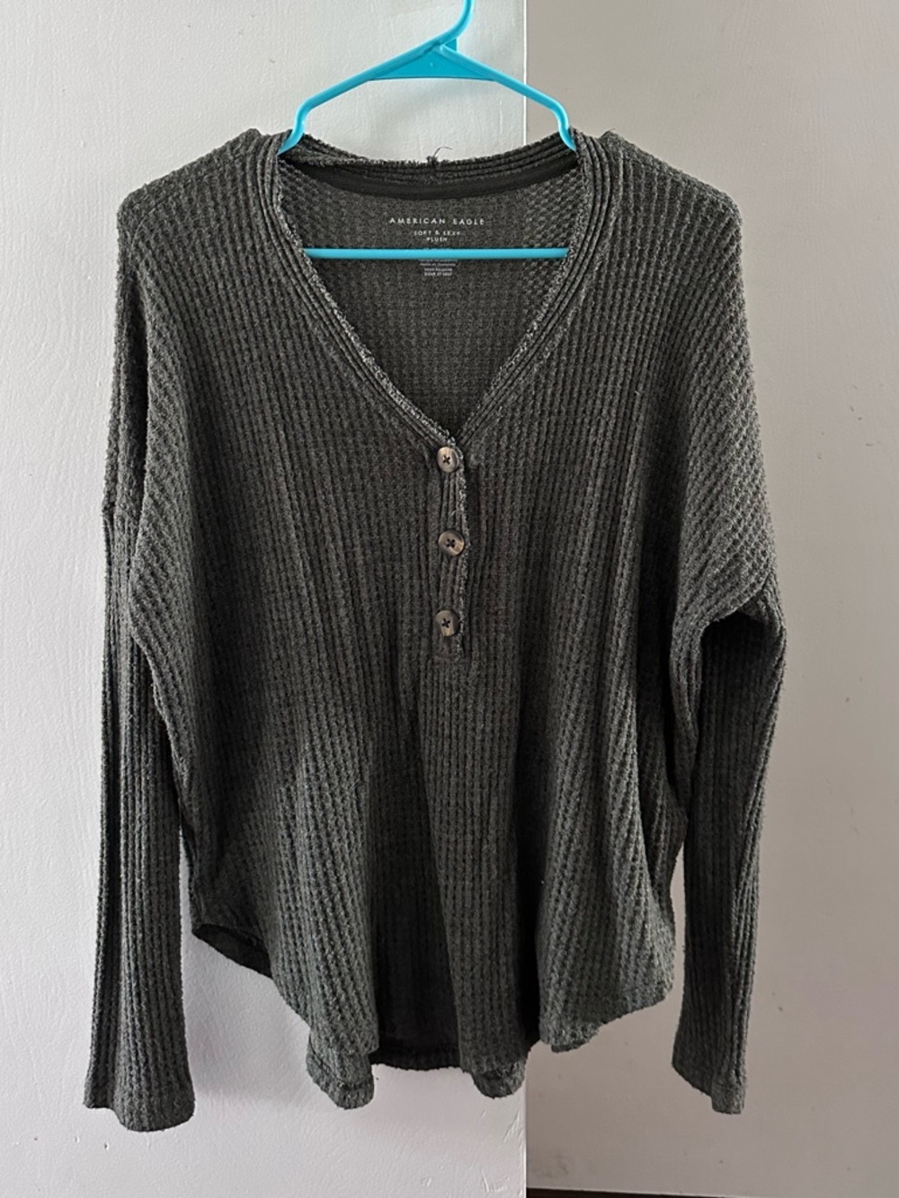 American Eagle Waffle Knit Henley Top